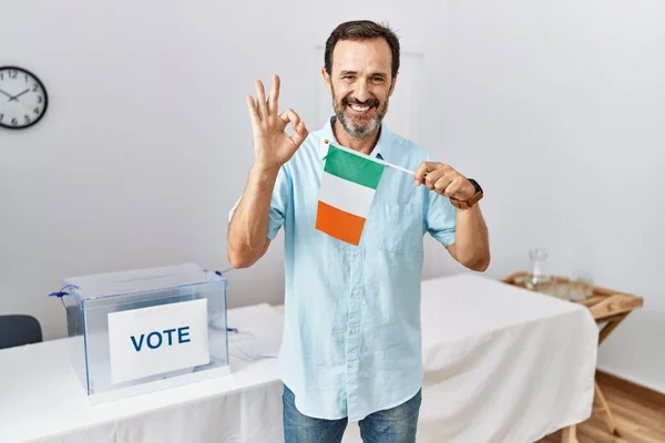 Middle Age Man Beard Political Campaign Election Holding Ireland Flag — Fotografia de Stock