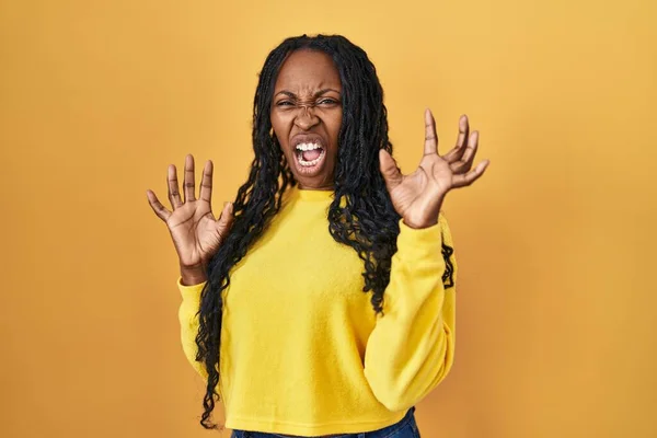 African Woman Standing Yellow Background Afraid Terrified Fear Expression Stop — Stockfoto
