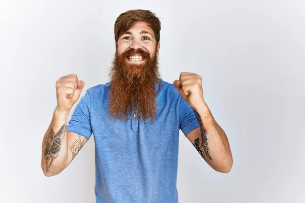 Caucasian Man Long Bear Standing Isolated Background Excited Success Arms — Stockfoto