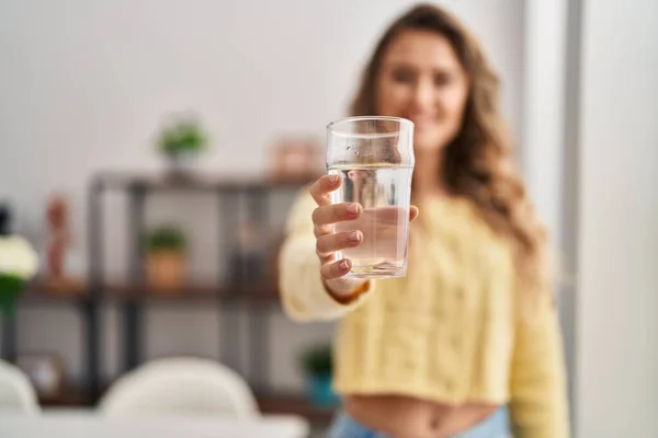 Young Woman Drinking Glass Water Standing Home — ストック写真