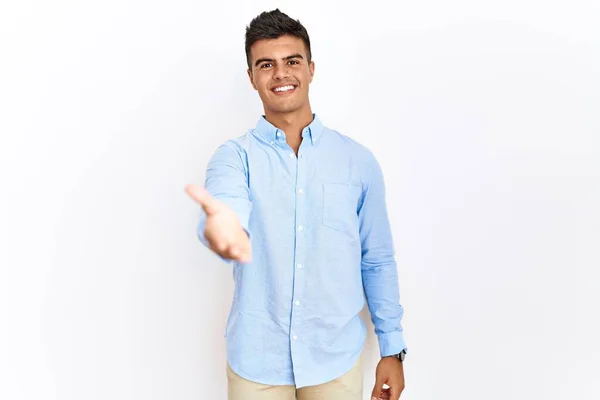 Young Hispanic Man Wearing Business Shirt Standing Isolated Background Smiling — Stock Photo, Image