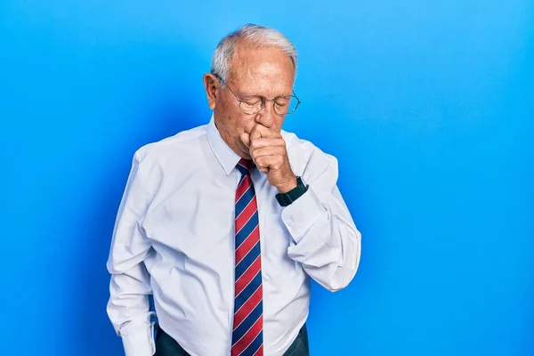 Senior Man Grey Hair Wearing Business Suit Tie Feeling Unwell — Photo