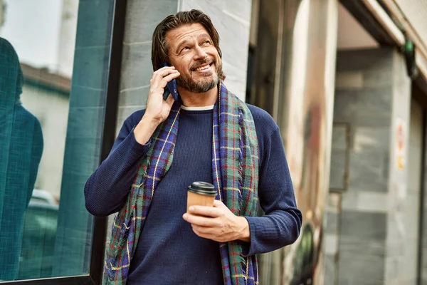 Middle Age Handsome Man Speaking Phone Town — Stock Photo, Image