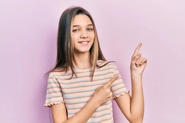 Young Brunette Girl Wearing Casual Striped Shirt Smiling Looking Camera — Stockfoto