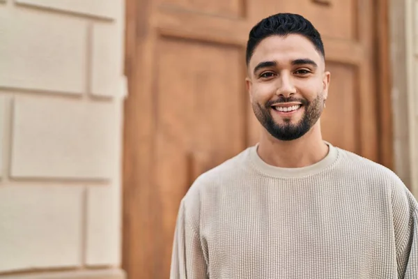 Young Arab Man Smiling Confident Standing Street — Stockfoto