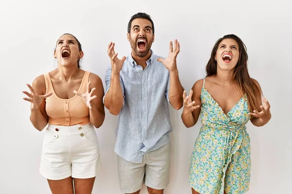 Group Young Hispanic People Standing Isolated Background Crazy Mad Shouting — Stockfoto