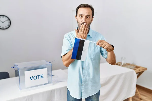 Middle Age Man Beard Political Campaign Election Holding Estonia Flag — Stockfoto