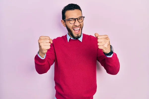 Hispanic Man Beard Wearing Business Shirt Glasses Angry Mad Raising — Stok fotoğraf