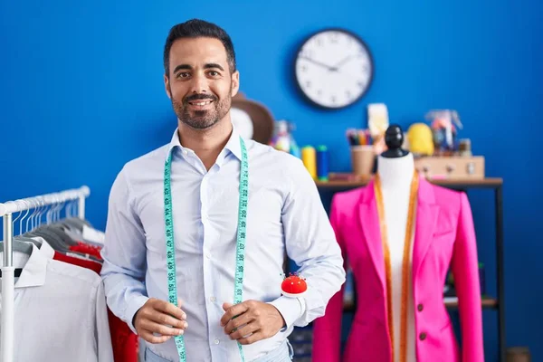 Young Hispanic Man Tailor Smiling Confident Standing Sewing Studio — Fotografia de Stock