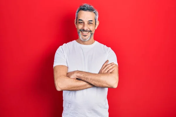 Hombre Guapo Mediana Edad Con Pelo Gris Usando Casual Camiseta —  Fotos de Stock