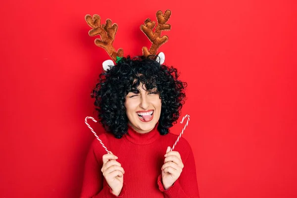 Jeune Femme Moyen Orient Portant Des Cornes Renne Noël Mignon — Photo