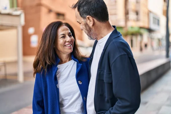 Middle Age Man Woman Couple Standing Together Street — Stockfoto
