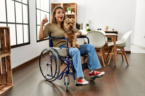 Young Hispanic Girl Sitting Wheelchair Home Looking Stressed Nervous Hands — Stock Photo, Image