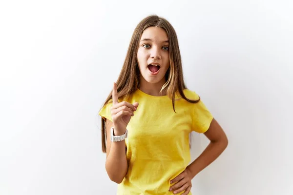Young Brunette Teenager Standing Together Isolated Background Pointing Finger Successful — Stock fotografie