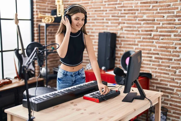 Adorable Girl Playing Music Session Music Studio — Zdjęcie stockowe