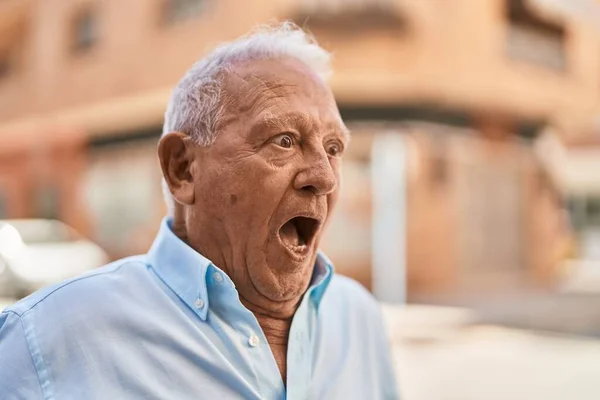 Senior Grey Haired Man Standing Surprise Expression Street — Stok fotoğraf