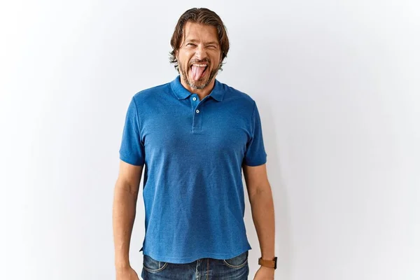 Handsome Middle Age Man Standing Together Isolated Background Sticking Tongue — Foto de Stock