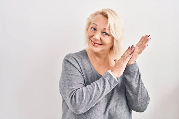Middle Age Caucasian Woman Standing White Background Clapping Applauding Happy — Stockfoto