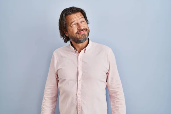 Handsome Middle Age Man Wearing Elegant Shirt Background Smiling Looking — Stock Fotó