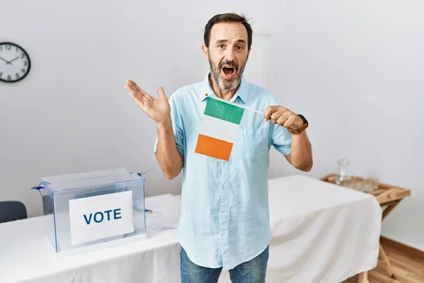 Middle Age Man Beard Political Campaign Election Holding Ireland Flag — Fotografia de Stock