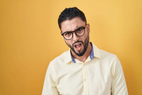 Hispanischer Junger Mann Businesskleidung Und Brille Mit Schockiertem Gesicht Sieht — Stockfoto