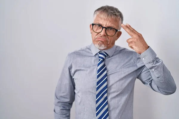 Hispanic Business Man Grey Hair Wearing Glasses Shooting Killing Oneself — Stock Photo, Image