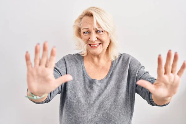 Middle Age Caucasian Woman Standing White Background Doing Stop Gesture — Stock Photo, Image