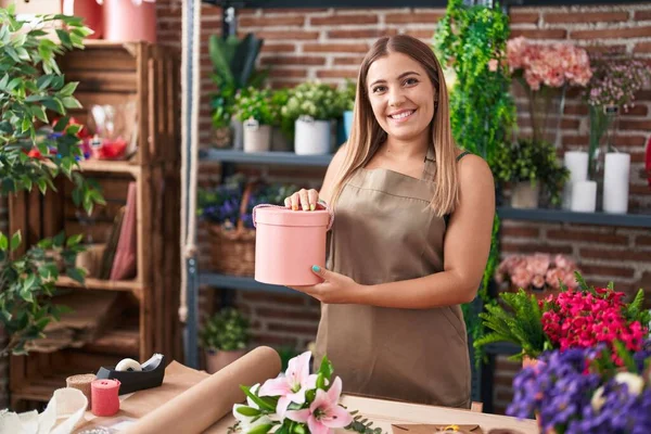 Young Blonde Woman Working Florist Shop Smiling Happy Cool Smile — Photo
