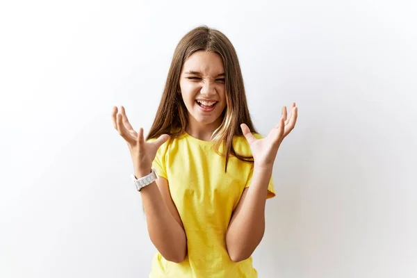 Jeune Adolescente Brune Debout Ensemble Sur Fond Isolé Célébrant Fou — Photo