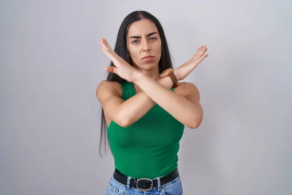 Young Woman Standing Isolated Background Rejection Expression Crossing Arms Doing — Stock fotografie