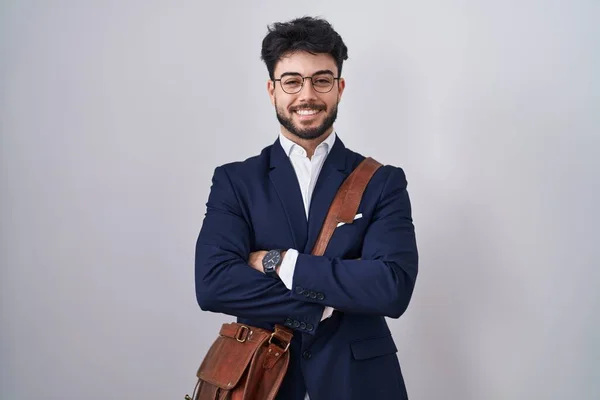 Hombre Hispano Con Barba Vistiendo Ropa Negocios Cara Feliz Sonriendo — Foto de Stock