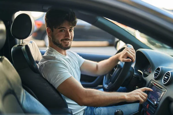 Young Hispanic Man Smiling Confident Driving Car Street — Stock fotografie