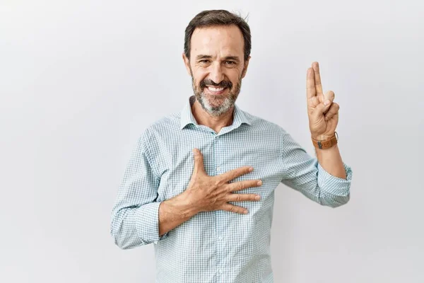 Middle Age Hispanic Man Beard Standing Isolated Background Smiling Swearing — Stock Photo, Image