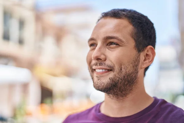 Young Man Smiling Confident Looking Side Street — стоковое фото