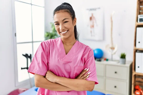 Young Hispanic Woman Working Pain Recovery Clinic Happy Face Smiling — Stock Photo, Image