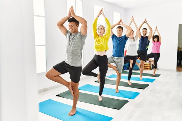 Group Young People Smiling Happy Training Yoga Sport Center — Stock Photo, Image
