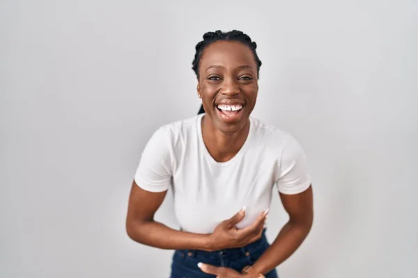 Beautiful Black Woman Standing Isolated Background Smiling Laughing Hard Out — Fotografia de Stock