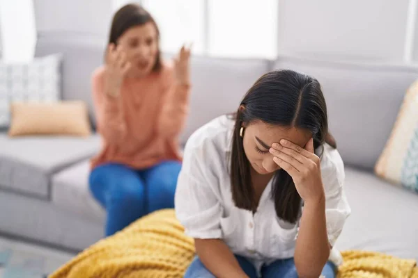 Two Women Mother Daughter Arguing Home — стоковое фото