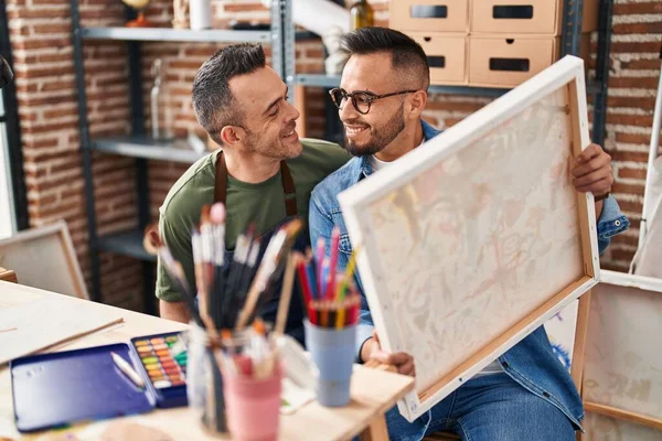 Two Men Artists Smiling Confident Looking Draw Art Studio — Stock Photo, Image