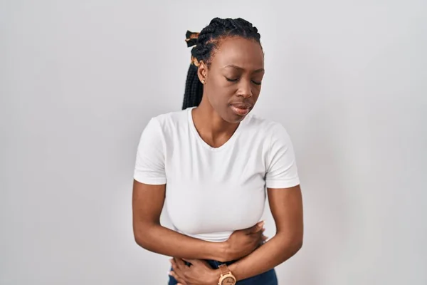 Beautiful Black Woman Standing Isolated Background Hand Stomach Because Indigestion — Foto Stock