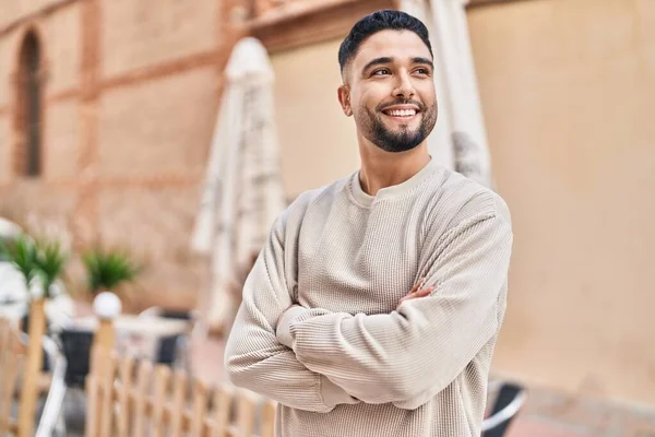 Young Arab Man Smiling Confident Standing Arms Crossed Gesture Street — Stock Photo, Image