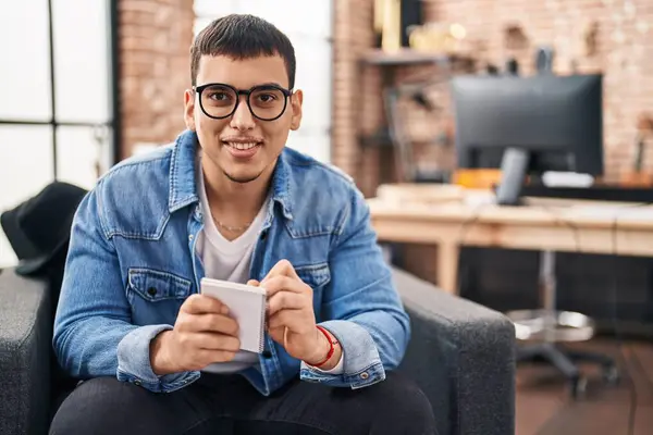 Young Man Musician Composing Song Music Studio — Stockfoto