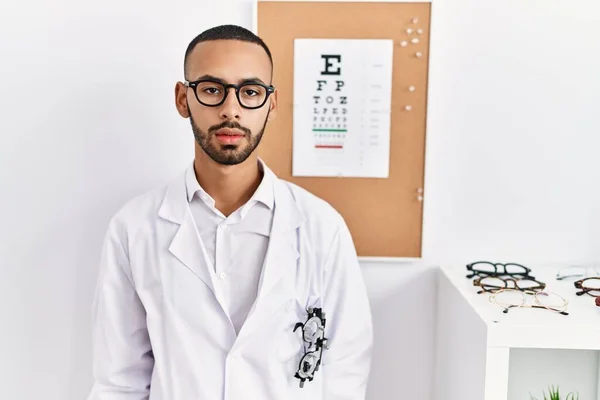 African American Optician Man Standing Eyesight Test Relaxed Serious Expression — Stok fotoğraf