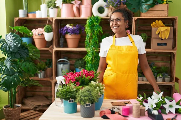 African American Woman Florist Smiling Confident Standing Flower Shop — Stock Photo, Image