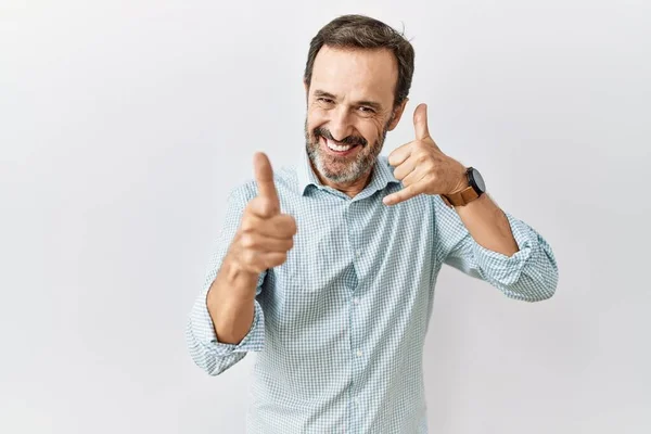 Middle Age Hispanic Man Beard Standing Isolated Background Smiling Doing — Stock Photo, Image