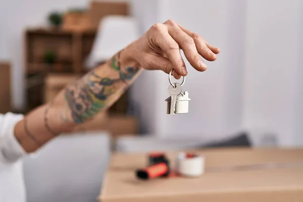 Young Man Smiling Confident Holding Key New Home — Stock Photo, Image