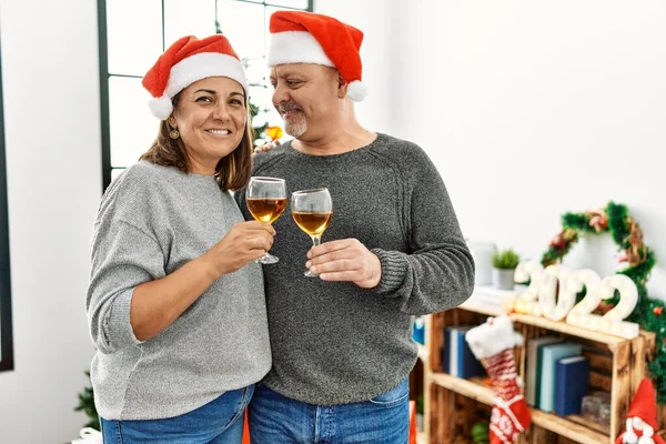 Happy Middle Age Couple Celebrating Christmas Home — 图库照片