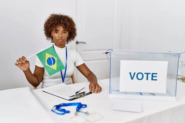 Young African American Woman Political Campaign Election Holding Brazil Flag — Stock Photo, Image