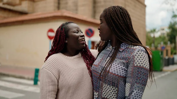 Two African American Friends Smiling Confident Standing Together Street — ストック写真