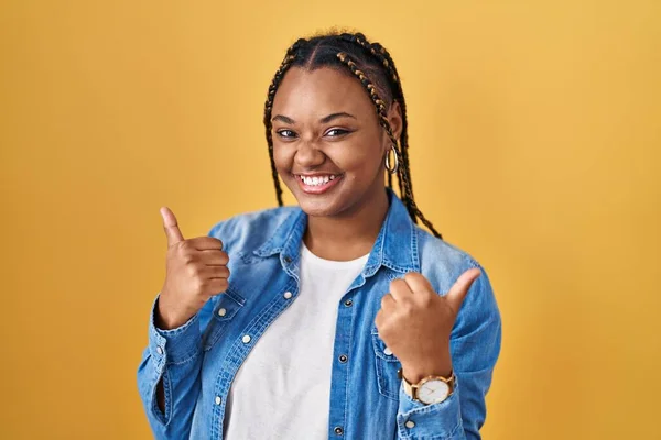 African American Woman Braids Standing Yellow Background Success Sign Doing — ストック写真